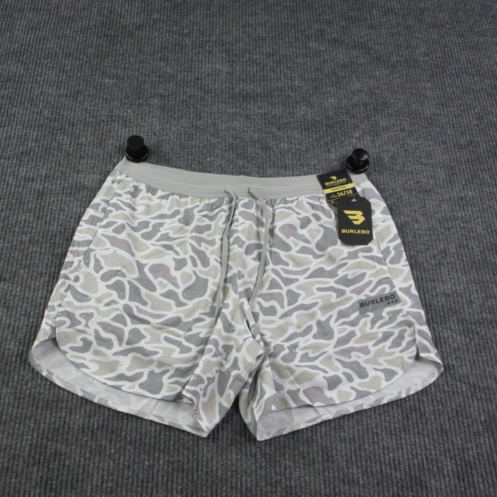 Burlebo Shorts Mens XL 36/38 Gray Camo Training Drawstring 34x5.5* Lined NWT
